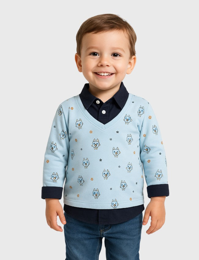 سويت شيرت أطفال بطبقة قميص مدمجة