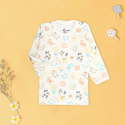 طقم فانلة داخلى بأكمام وتصميم مطبوع، حديث ولادة