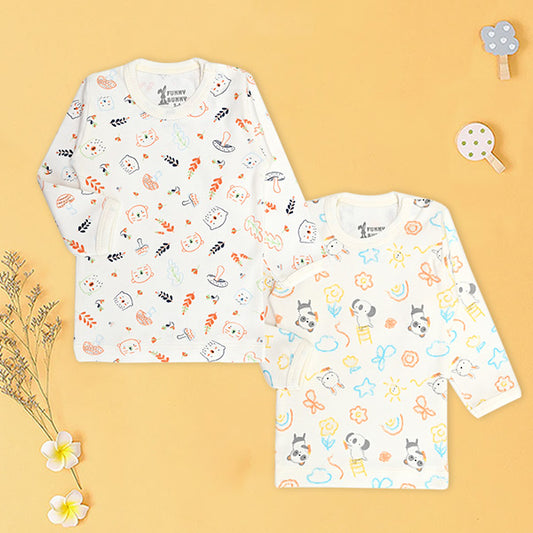 طقم فانلة داخلى بأكمام وتصميم مطبوع، حديث ولادة