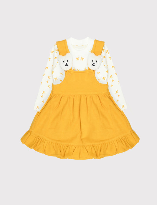 فستان بحمالات ودباديب  للعيد – تصميم عملي وأنيق لصغيرتكِ