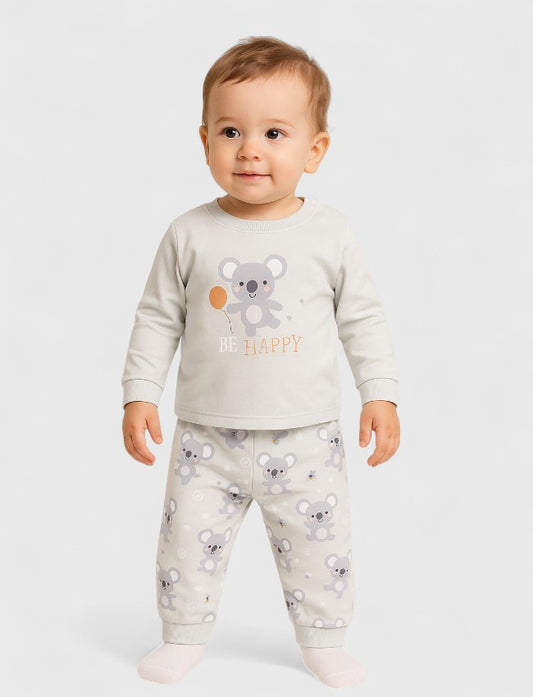 بيجامة قطن رمادي فاتح أولادي بطباعة مرحة