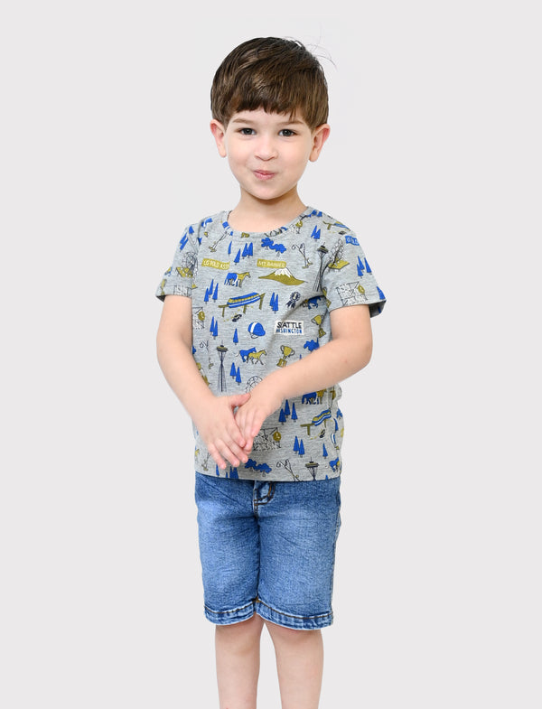 تيشيرت اطفال ولادي نص كم متعدد الاشكال للعيد