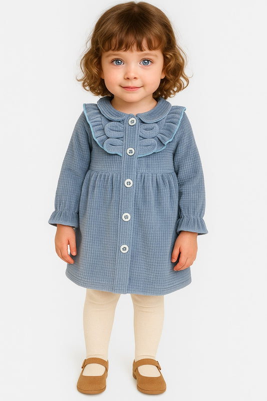 فستان بناتي قطيفة بيسكوتة مبطّن – أناقة دافئة لطفلتك