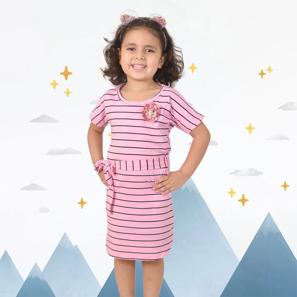 فستان بناتي صيفي نص كم مخطط - ألاأونا | ملابس اطفال
